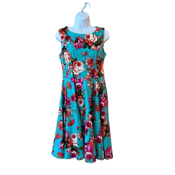 Grace Karin Dresses & Skirts - Grace Karin Floral Dress - Teal fit and flare sz medium